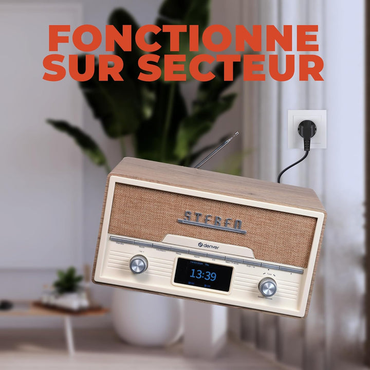 DENVER DAB+/UKW-Radio MDA-525LW, mit CD-Player, Retrostyle, hellbraun