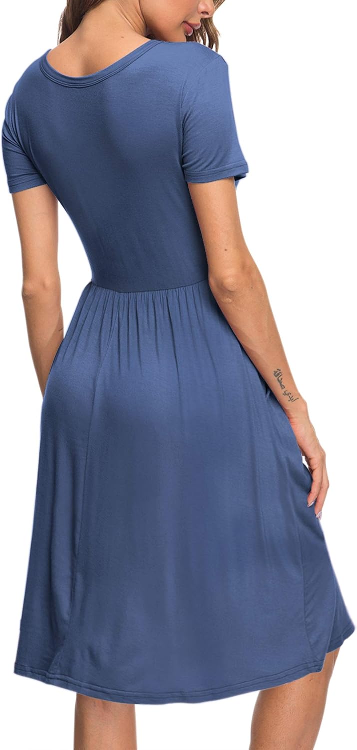 AUSELILY Damen Kleider Sommer Sommerkleider Knielang Kurzarm Empire Freizeitkleid Schicke Shirtkleid