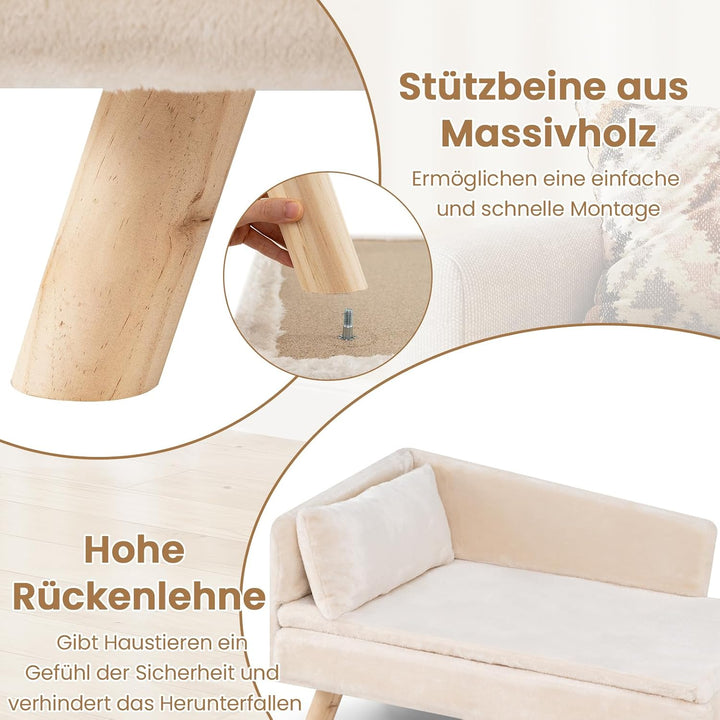 COSTWAY Katzensofa Luxus, Katzenbett erhöht, bis 50 kg, Katzencouch mit 2 Kissens, Rückenlehne &amp; Hol