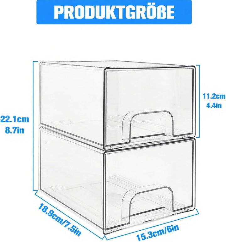 Organizer mit Schubladen, 2-Schubladen 2er Stück Schubladenbox, Durchsichtige Acryl Büro Organizer,