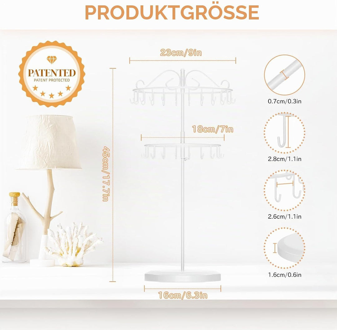 iDavosic.ly 2-Stufiger Kettenständer Schmuck Drehbar, 42-Haken Ketten Halsketten Aufbewahrung, Metal