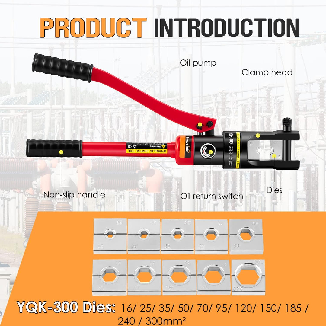 Bonvoisin Hydraulische Crimpmaschine, 16 Tonnen, 11 Formen aus 16-300 m㎡ Stahl, für Kupfer/Aluminium