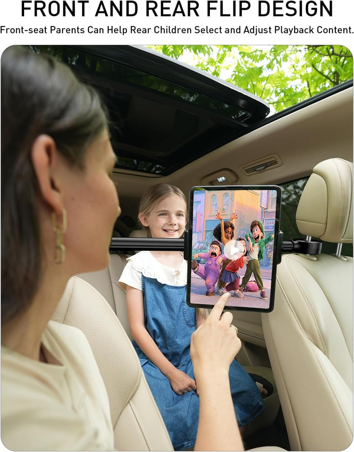 TRYONE Tablet Halterung Auto Mitte - Nach Vorne/hinten Kippbar KFZ Tablet Kopfstützenhalter Reise Zu