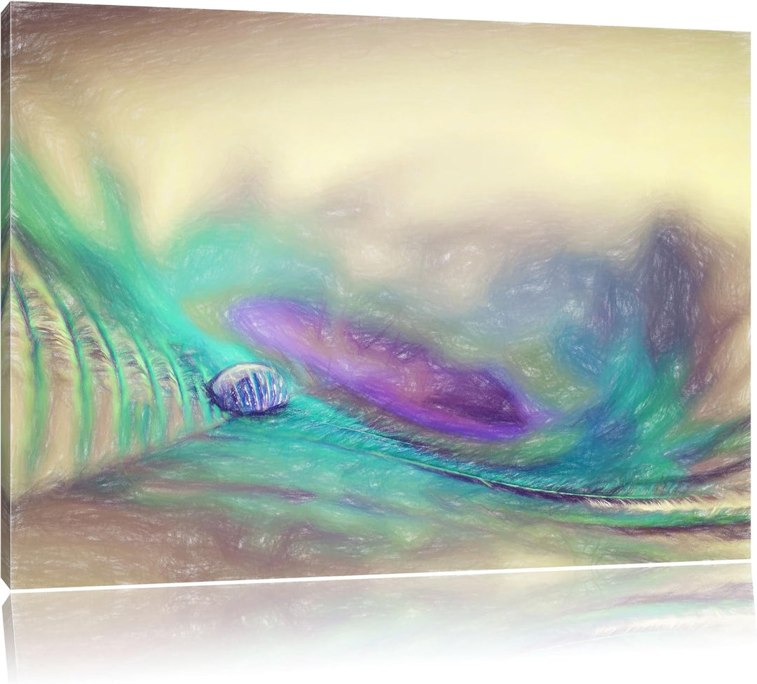 Pixxprint Pfauenfeder Detailaufnahme / 100x70cm Leinwandbild bespannt auf Holzrahmen/Wandbild Kunstd
