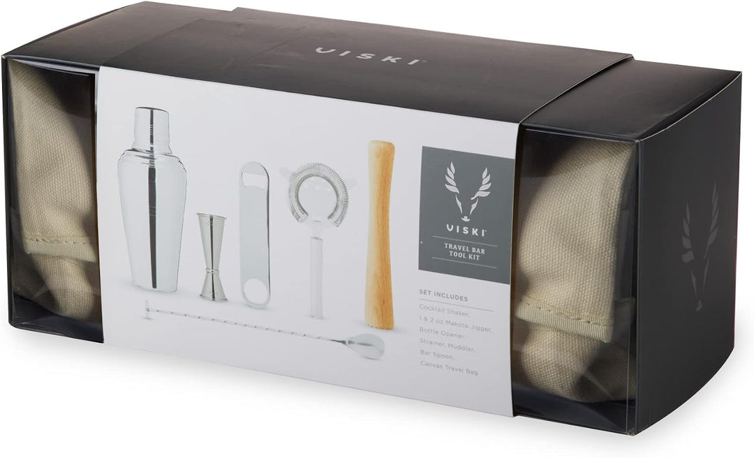 Viski 1090 Reise-Bar-Werkzeug Barzubehör-Sets, Edelstahl, braun, Braun