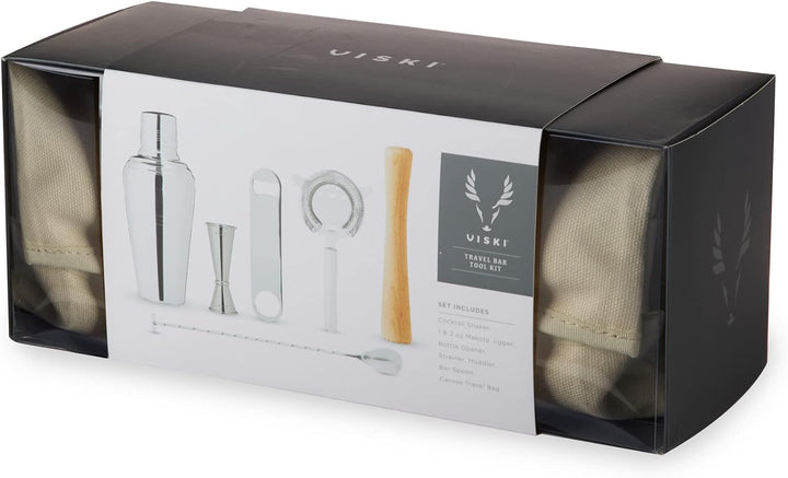 Viski 1090 Reise-Bar-Werkzeug Barzubehör-Sets, Edelstahl, braun, Braun