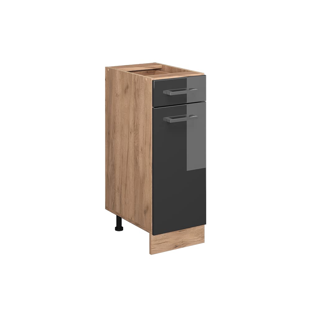 Vicco Küchenunterschrank R-Line, Anthrazit Hochglanz/Goldkraft Eiche, 30 cm ohne Arbeitsplatte Anthr