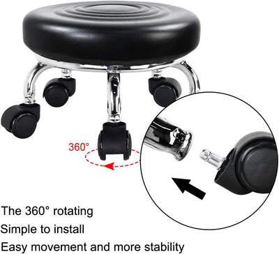 WKWKER Moderner Rollensitz PU Leder Niedriger runder Rollhocker Drehgelenk Kleiner Hocker mit Univer