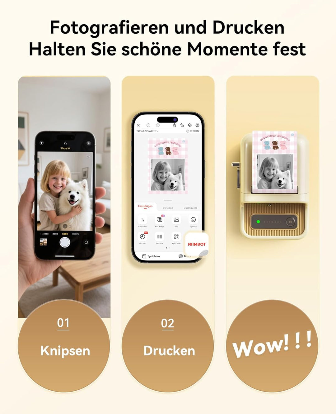 NIIMBOT B21Pro Etikettendrucker mit Grösseres Etiketten, 300 DPI HD Etikettiergerät, Fotodrucker für