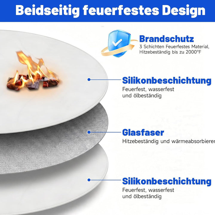 Qivine 120cm/48 Zoll Grillmatte Bodenschutz Rund Hitzebeständig bis 2000°F Silber 120 x 120 x 0.1 cm