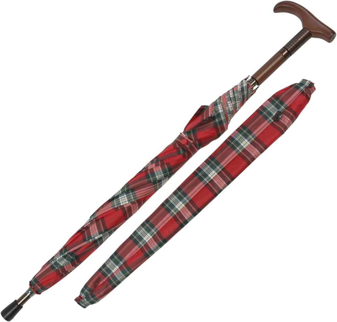 iX-brella Stützschirm höhenverstellbar mit Holzgriff - Karo rot, Karo Rot