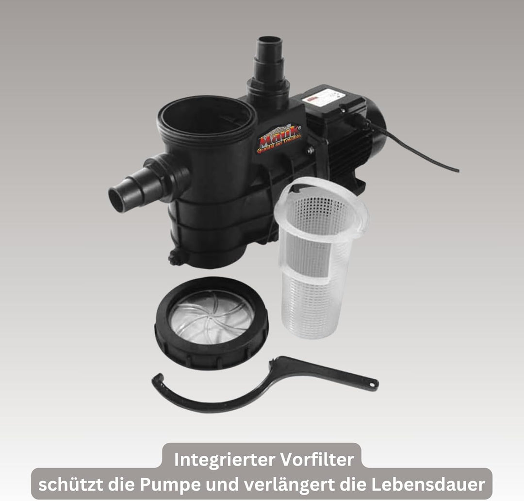 Mauk Schwimmbadpumpe 320 W 7500l/h max 60 m³ inkl Vorfiltereinsatz Single, Single