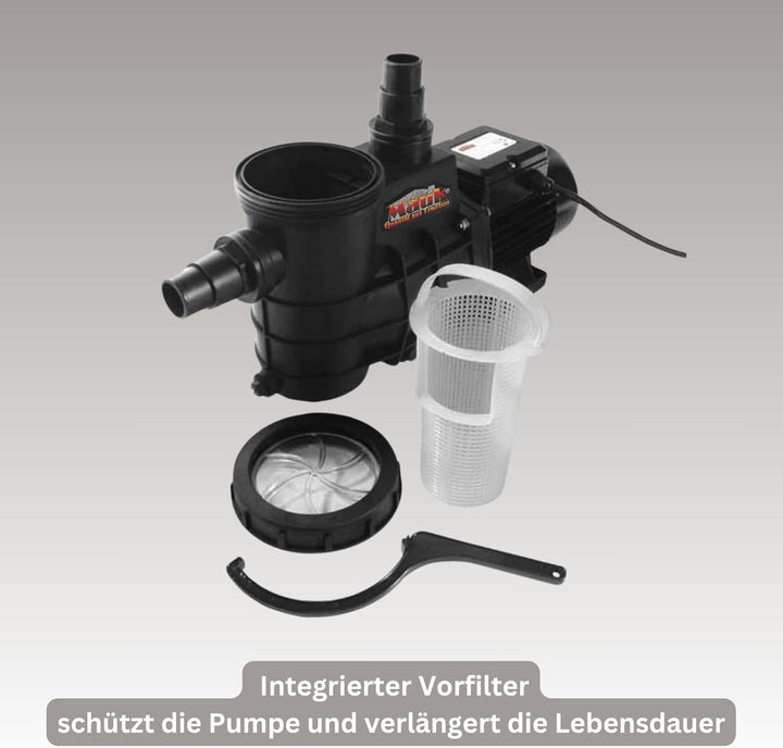 Mauk Schwimmbadpumpe 320 W 7500l/h max 60 m³ inkl Vorfiltereinsatz Single, Single