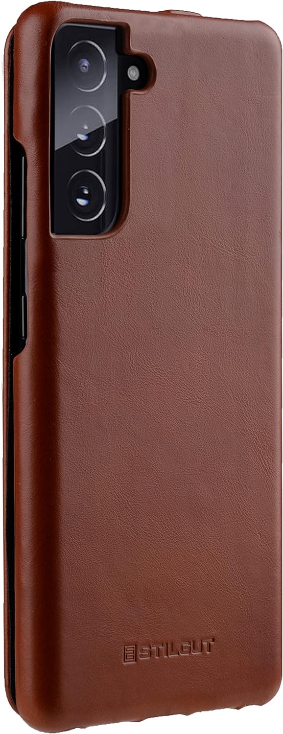 STILGUT UltraSlim kompatibel mit Samsung Galaxy S21 Hülle - Samsung S21 5G Flip Case aus Leder, Klap