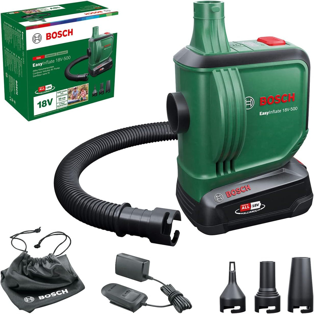 Bosch elektrische Luftpumpe/Luftpumpe für Luftmatratze EasyInflate 18V-500 (1x 2,0 Ah Akku; 18 Volt