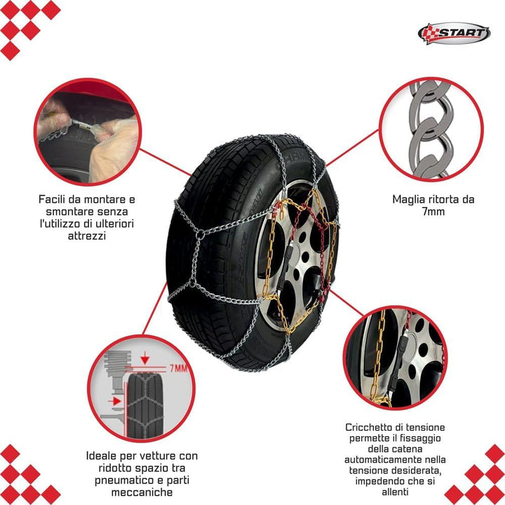 Set mit 2 Schneeketten – 7 mm – Gruppe 100 – maximale Haftung und Sicherheit mit Spannsystem