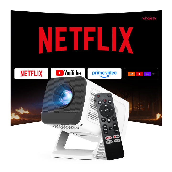[Kompatibel with Netflix] Mini Beamer 1080P 4K Unterstützung Auto Keystone Android 13 OS Smart Proje