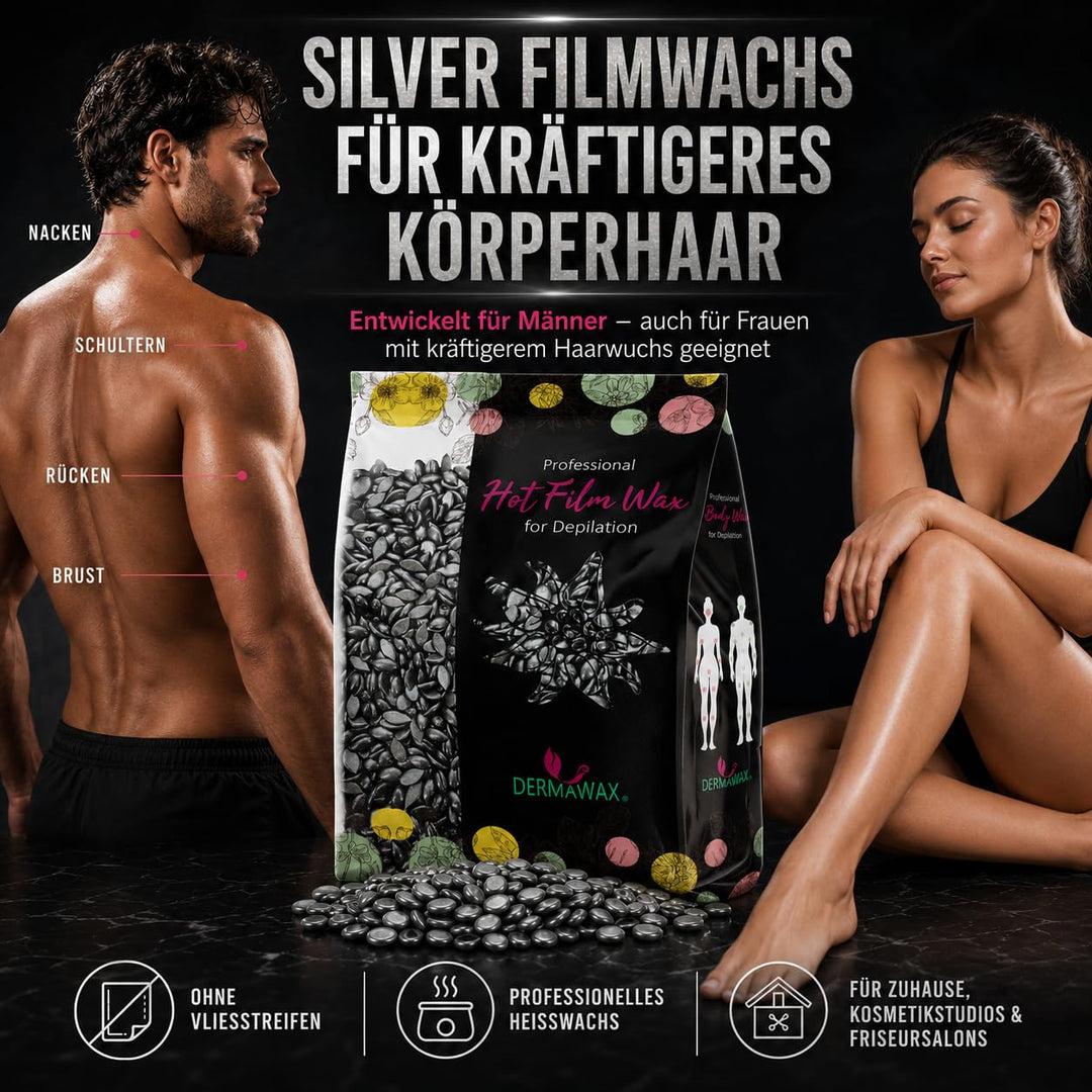 Dermawax Black 500g Wachsperlen – Starkes Heisswachs für Männer & Frauen – Entfernt Brust-, Rücken-,
