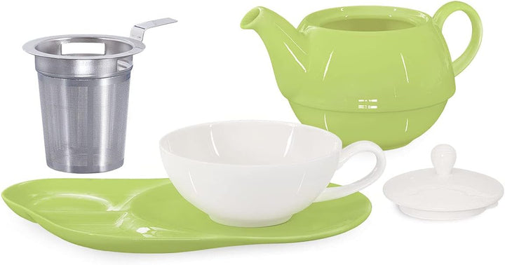 tea4chill Buchensee Tea for One mit Sieb Lena 500ml aus Crystal Bone China Porzellan in grün. Teekan