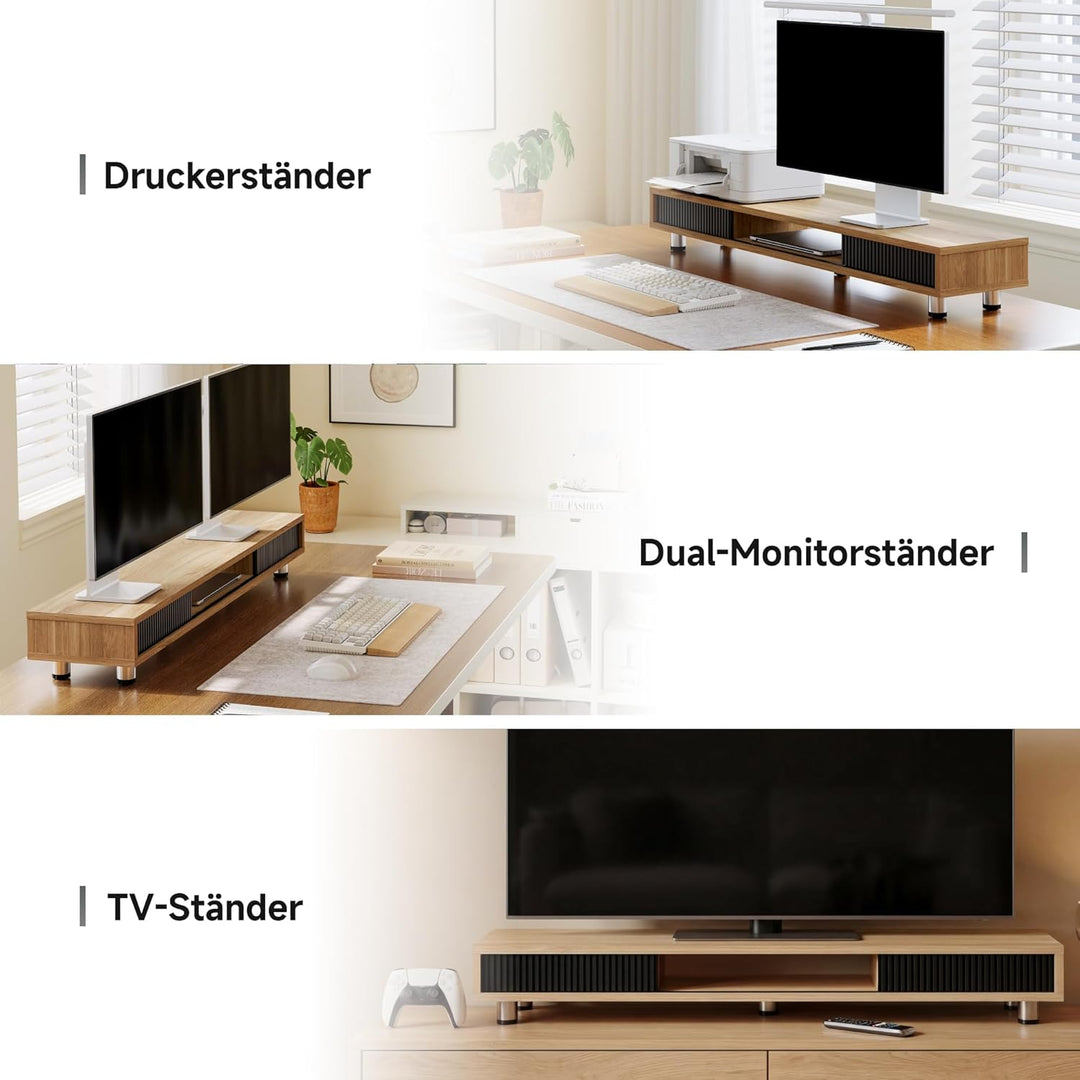 Fenge Dual Monitorständer 108cm Grosser Bildschirmständer mit 2 Glas-Schiebetür Höhenverstellbarer M