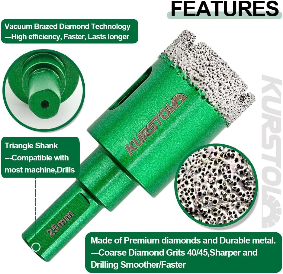 KURSTOL Diamantbohrer Fliesenbohrer - 2 Stück, 38 mm, trockene Diamant-Lochsägen-Set für Keramik, Ma