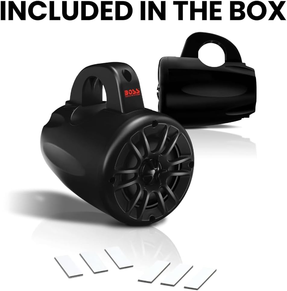 KIT-Set FÜR BOSS Audio Systems MRWT40 Schwarze 2-Wege-Marine-Waketower-Lautsprecher, UTV-Überrollbüg