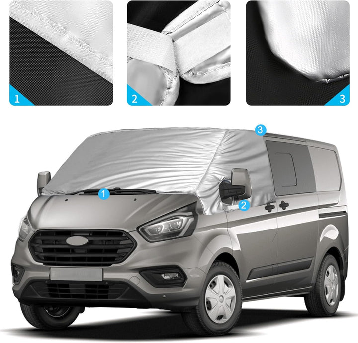 Externe Thermo Scheibenabdeckung passend für Transit Custom 2012-2024, Luxus Silber Wrap Windschutzs