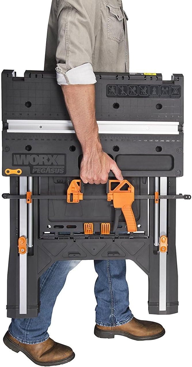 Worx WX051 Pegasus Multifunktions-Arbeitstisch und Sägebock mit Schnellklemmen und Haltern, Schwarz