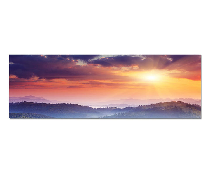 Paul Sinus Art Panoramabild auf Leinwand und Keilrahmen 150x50cm Ukraine Berge Wald Sonnenuntergang