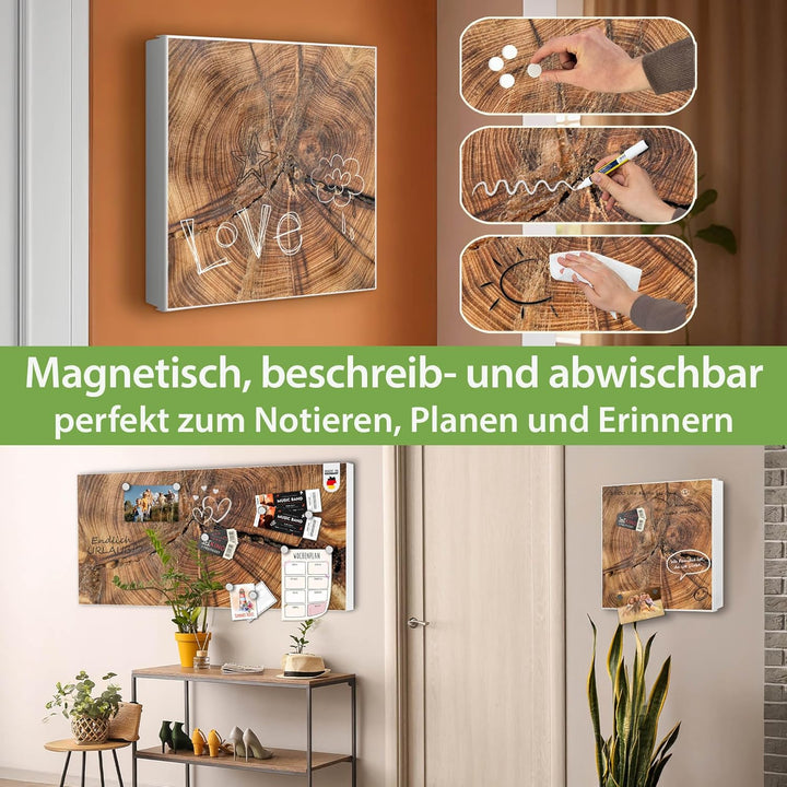 banjado® Grosser Schlüsselkasten Glas/Schlüsselbox 30cm x 30cm mit 50 Haken - Motiv Jahresringe/Schl