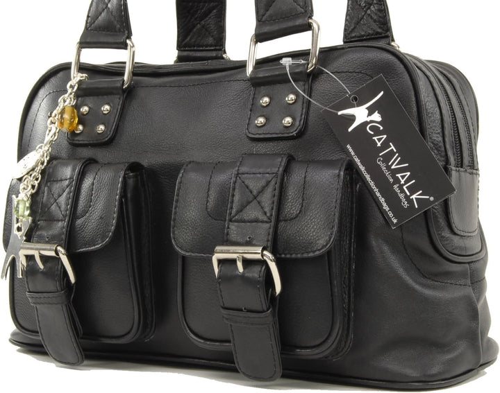 Catwalk Collection Handbags - Leder - Top Griff Handtasche - CAROLINE Schwarz, Schwarz