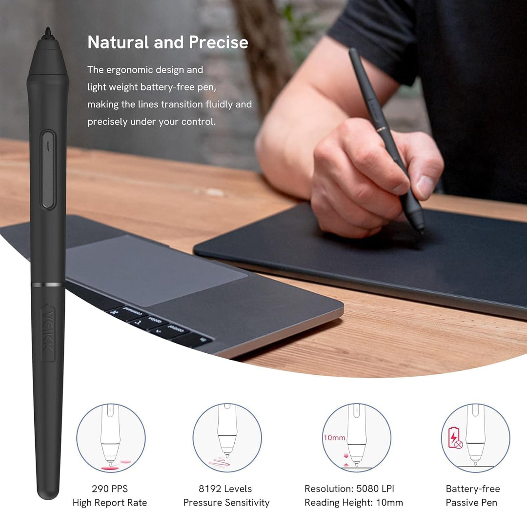 Grafiktablett VEIKK VK1060PRO V2,10 x 6 Zoll Zeichentablett mit 8 Tastenkombinationen mit Batterielo