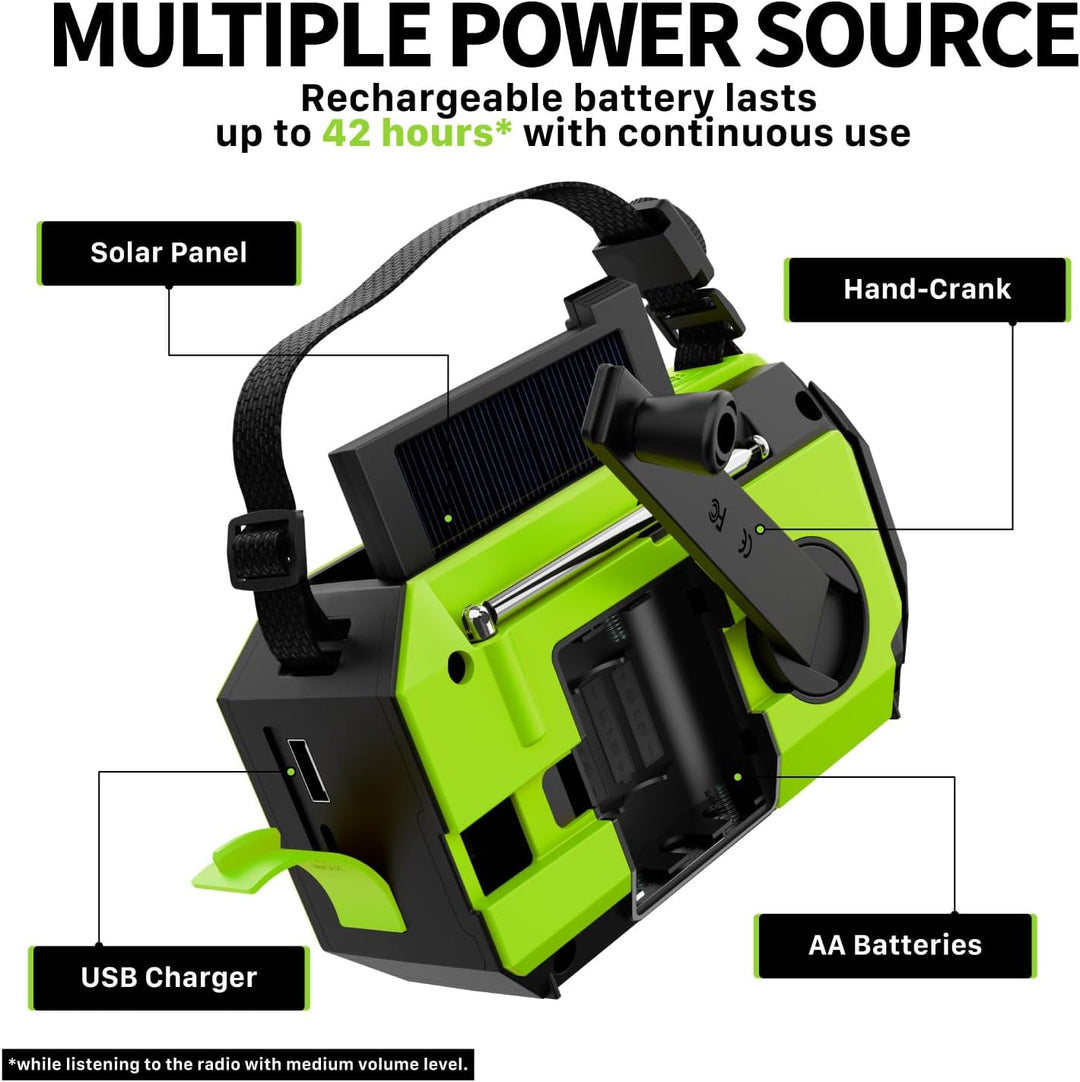 FosPower - Notfallradio NOAA/AM/FM mit 19240mWh (5200mAh) Tragbare Powerbank - Aufladung per USB/Sol