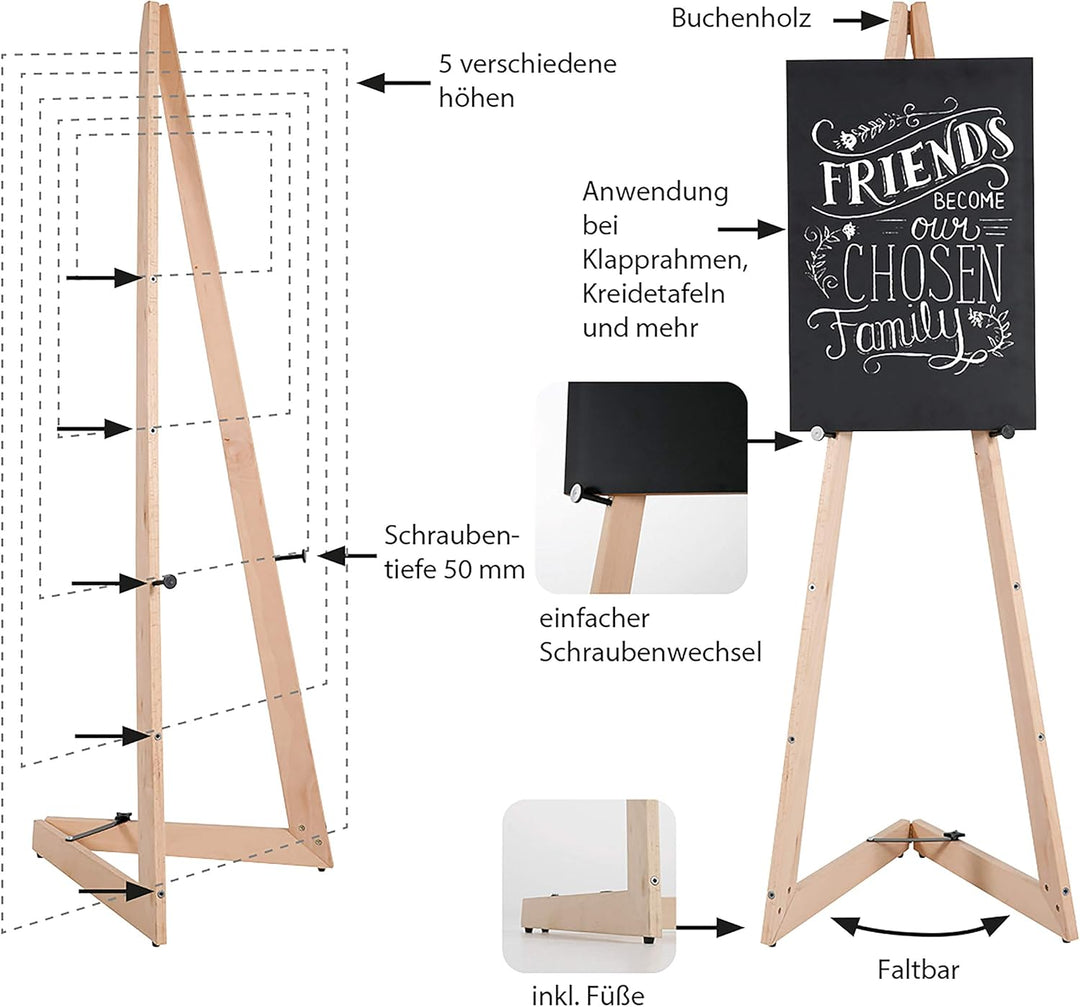 Mobile Staffelei aus Holz | Easel für Rahmen bis 120 cm höhe | Künstler Staffelei bis 8 Kg | Leinwan