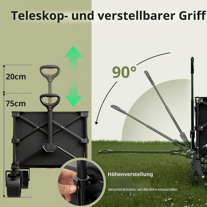 LEWANJA 250L Bollerwagen Faltbar, Robuster Handwagen mit 200kg Tragkraft, Breite Räder mit Bremse &amp;
