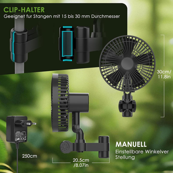 Dreamhigh Clip Ventilator Grow, 3 Geschwindigkeitsstufen Grow Ventilator Oszillierend Leise Klein fo