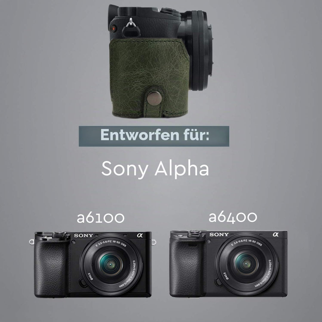 MegaGear MG1644 Ever Ready Kameratasche aus Echtleder, kompatibel mit Sony Alpha A6100, A6400, Grün,