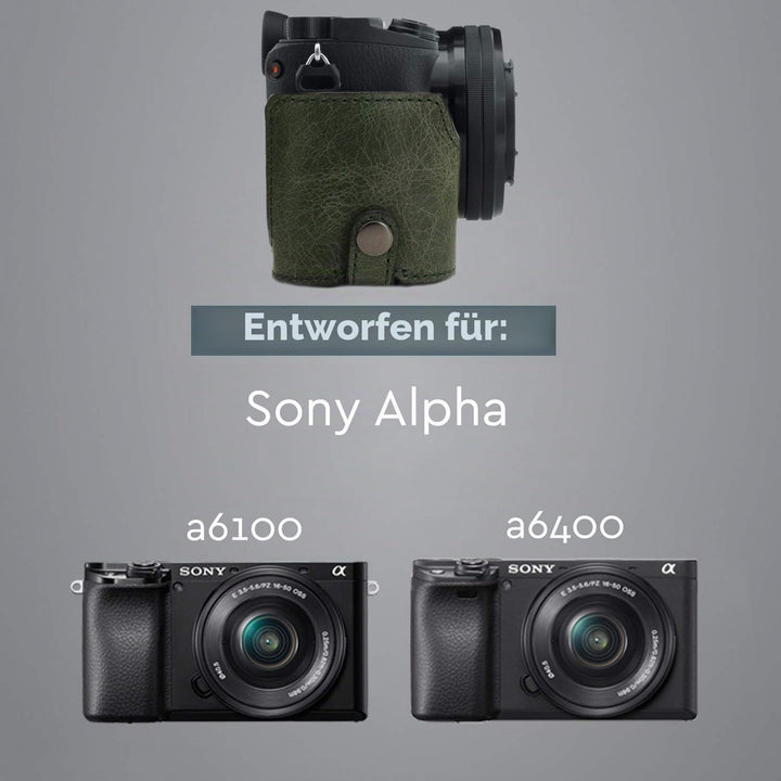MegaGear MG1644 Ever Ready Kameratasche aus Echtleder, kompatibel mit Sony Alpha A6100, A6400, Grün,
