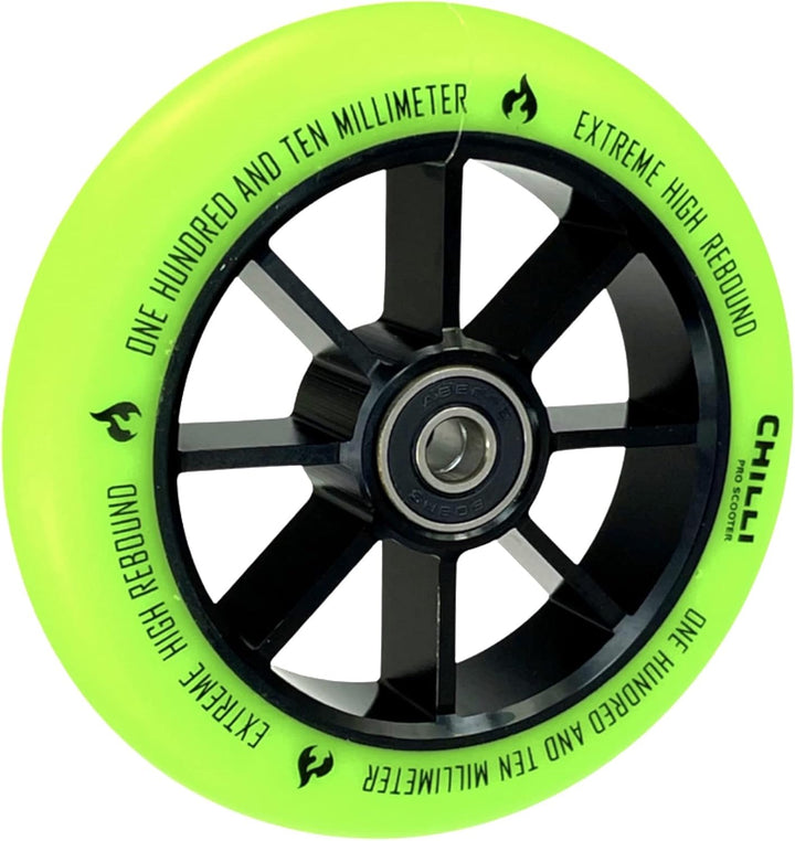 Chilli Pro Stunt-Scooter Spoked Base Rolle 110mm (Schwarz/PU Grün)