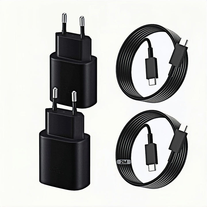 25W USB C Ladegerät 2er-Pack Schnellladegerät mit 2m Ladekabel für iPhone 17/15/16 Serie, USB C Netz