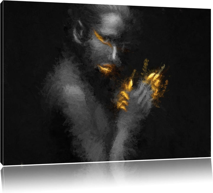 Dark Frau mit goldenen Fingerspitzen und Lippen Deluxe Format: 100x70 cm auf Leinwand, XXL riesige B