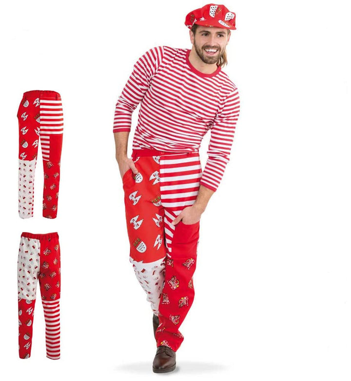 KarnevalsTeufel Damen- oder Herren-Kostüm Hose Kölle Alaaf, rot-weiss Köln viele Motive Patchwork Mu