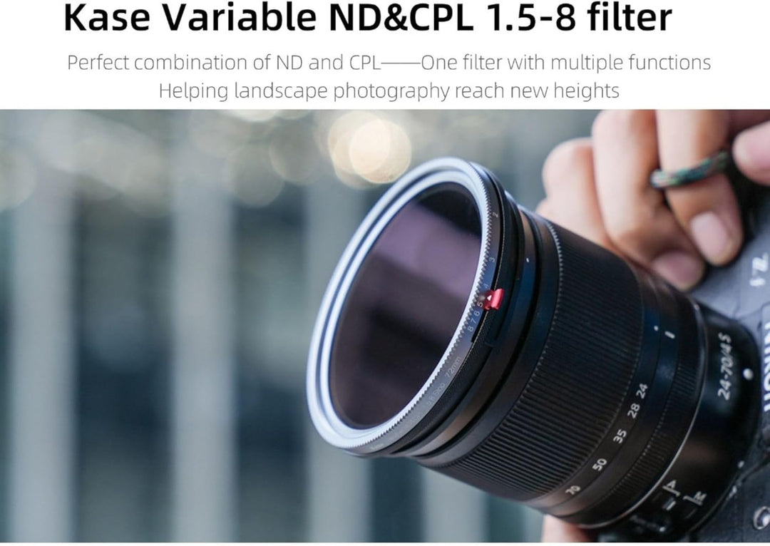 Kase 49mm Variable ND 1,5-8 Blenden + CPL 2-in-1 SLR-Kameraobjektivfilter, ND3 bis ND236 Einstellbar