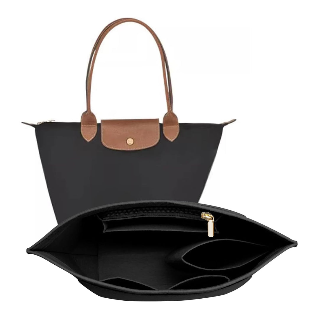 LOUKAYCCI Filz-Organizer-Handtascheneinsatz für Longchamp Le Pliage M, Grösse M, Schwarz