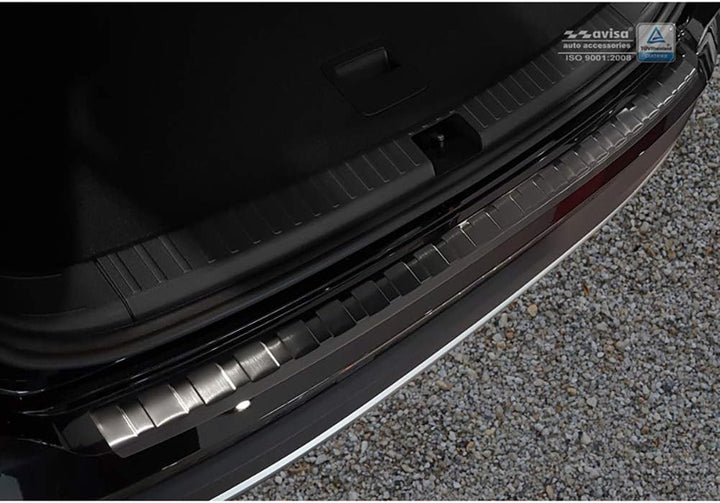 Avisa Schwarz Edelstahl Heckstossstangenschutz kompatibel mit Seat Ateca 2016-2020 & FL 2020- 'Ribs'