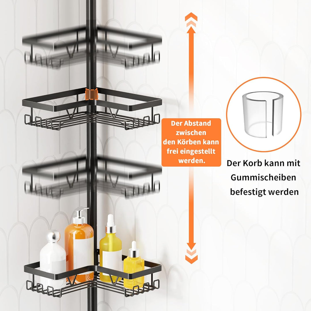 Kegii Teleskop Duschregal Teleskopregal Bad Duschablage Eckregal für Dusche und Badewanne Schwarz Sc