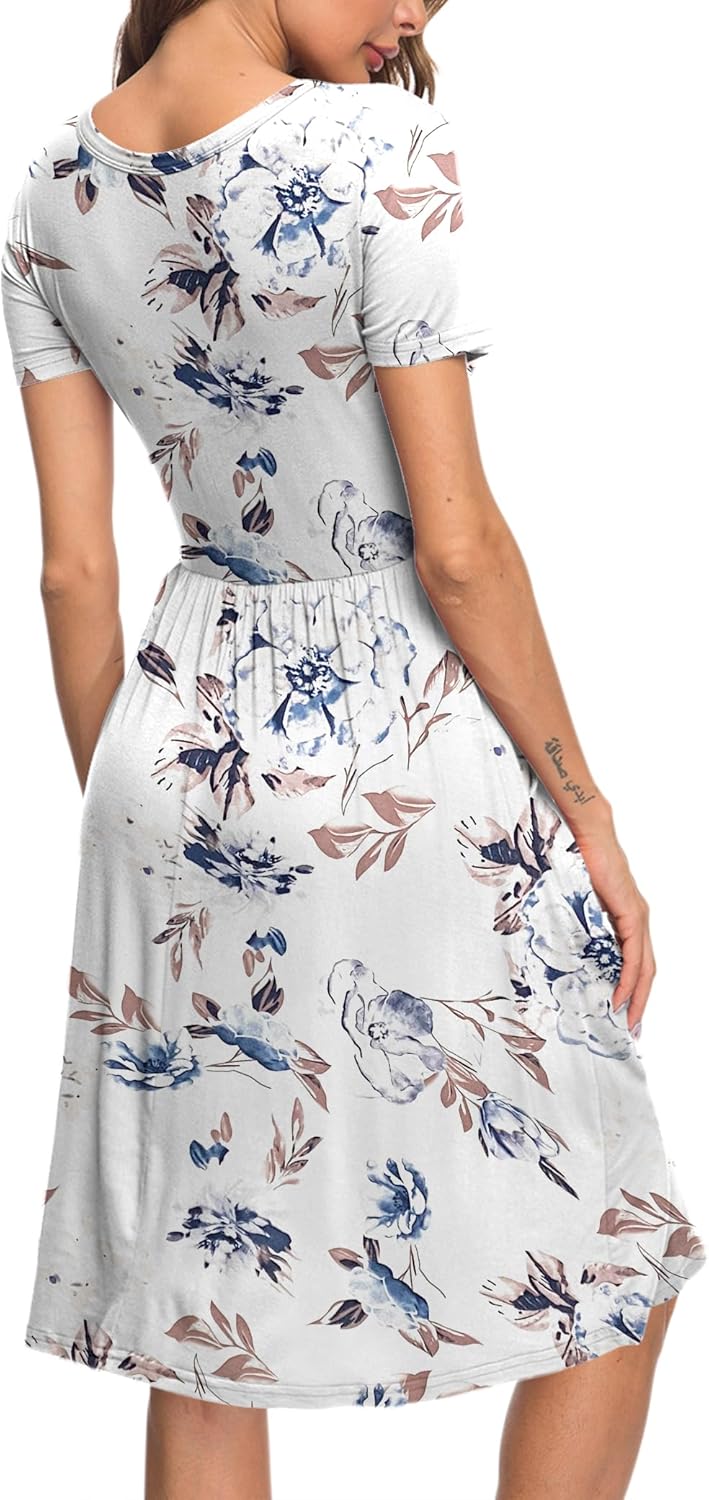 AUSELILY Damen Kleider Sommer Sommerkleider Knielang Kurzarm Freizeitkleid Schicke Shirtkleider mit