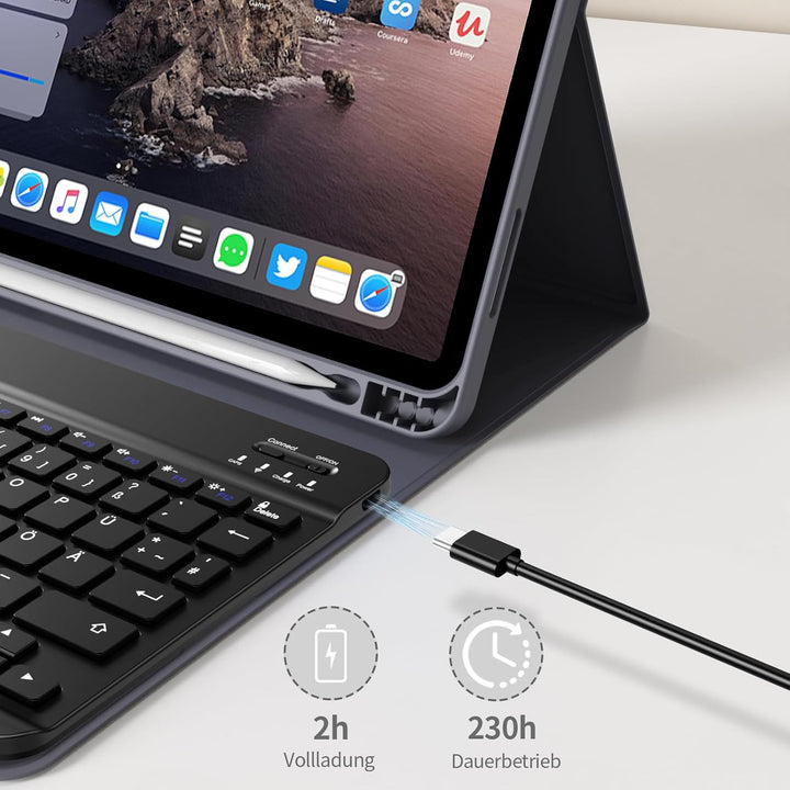 Hülle mit Tastatur für iPad A16 11 Generation 2025/10 Generation 2022 (11/10.9 Zoll), Flexibles TPU