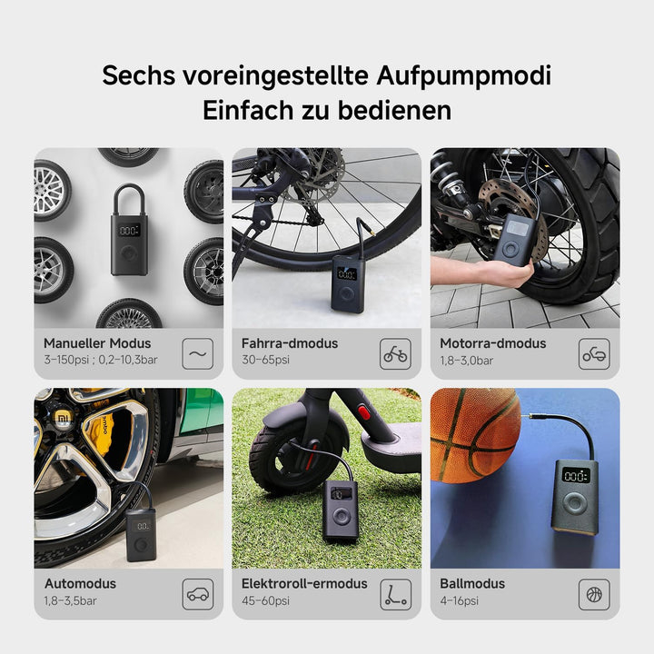 Xiaomi Portable Electric Air Compressor 2 – Tragbarer Luftkompressor (0,2–10,3 bar / 3–150 psi, 6 Mo