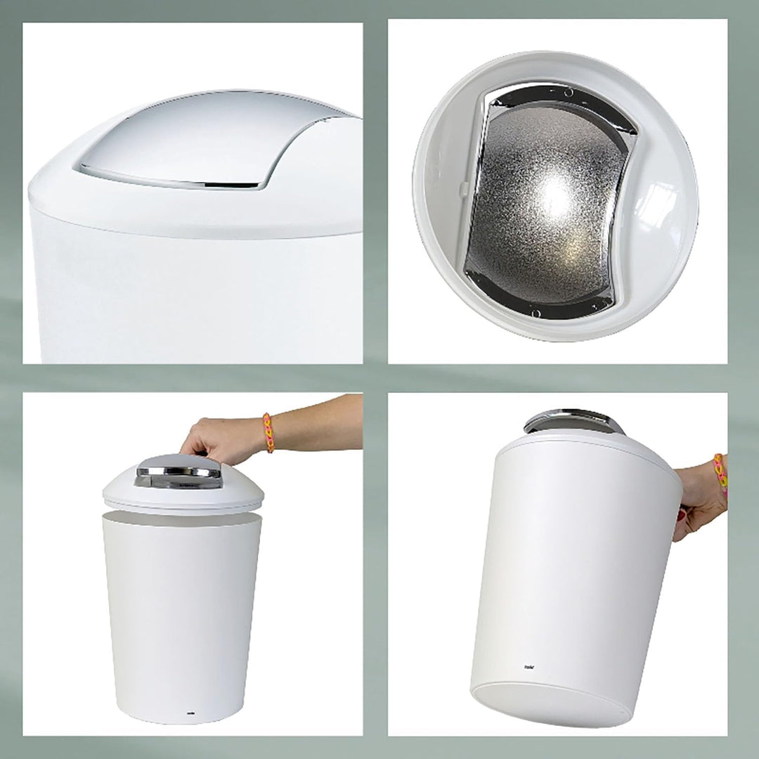 kela Schwingdeckeleimer weiss, Kosmetikeimer 5l mit Schwingdeckel, Kunststoff, MARTA, Mülleimer Bade